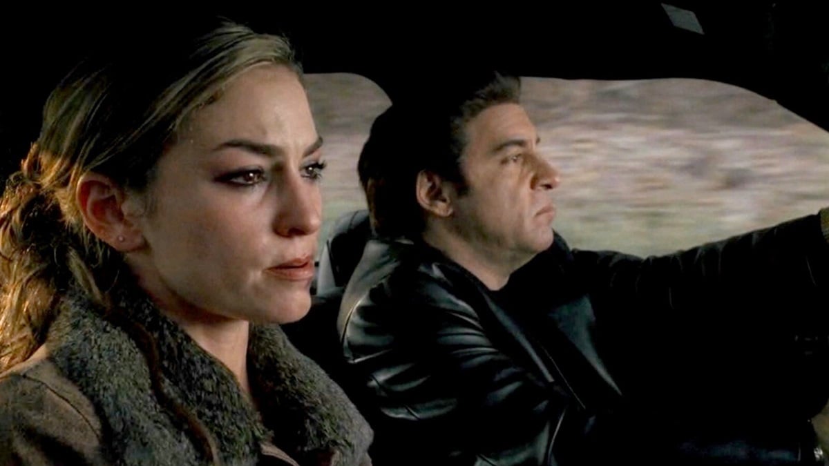 Adriana (Drea de Matteo) and Silvio (Steven van Zandt) driving in The Sopranos