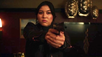 Maya Lopez/Echo (Alaqua Cox) aims a gun in 'Hawkeye.'