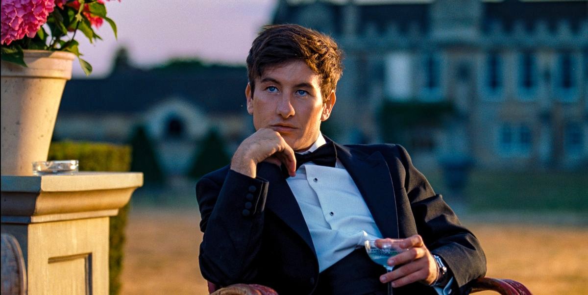 Oliver (Barry Keoghan) drinks and plots in 'Saltburn.'