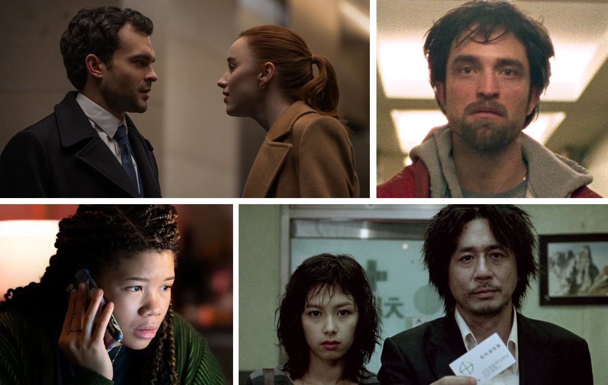 A collage featuring some of the best thrillers on Netflix right now (clockwise from top left): 'Fair Play,' 'Good Time,' 'Oldboy,' and 'Missing'