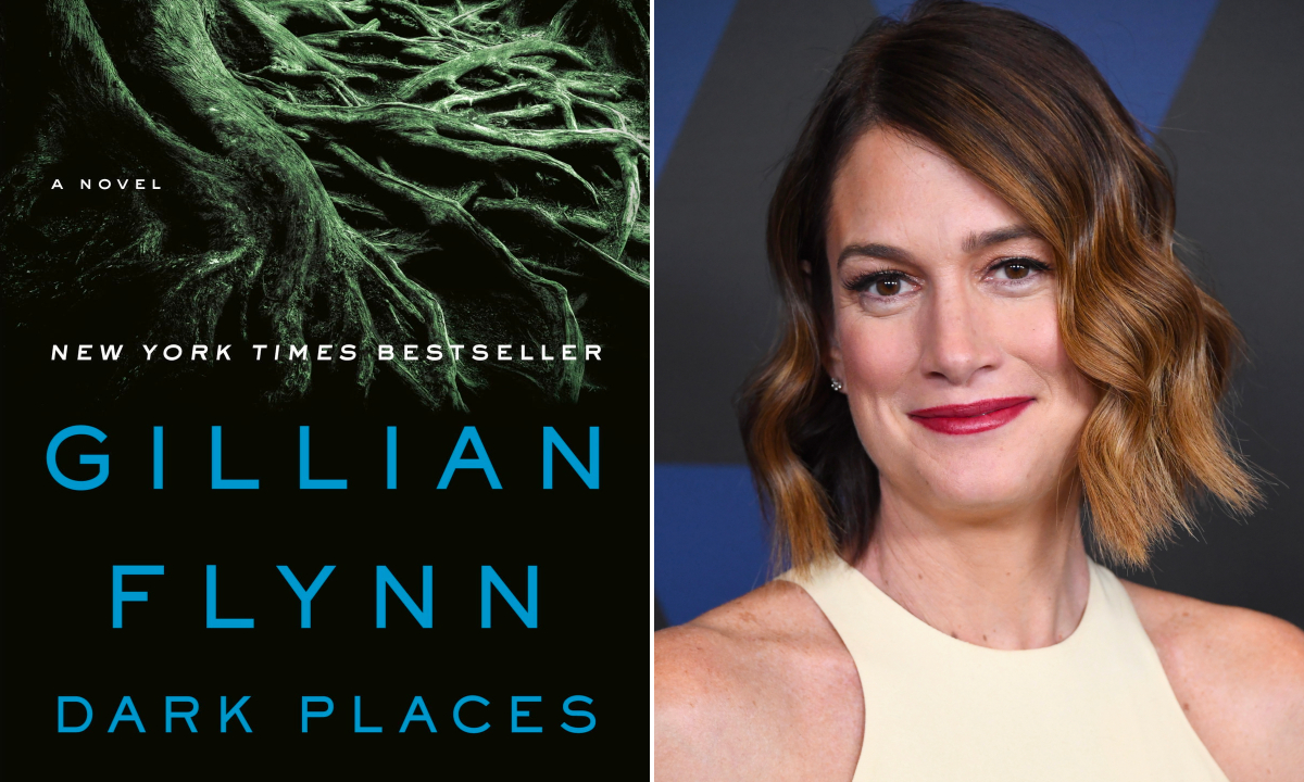 The cover of 'Dark Places' opposite a photo of author Gillian Flynn