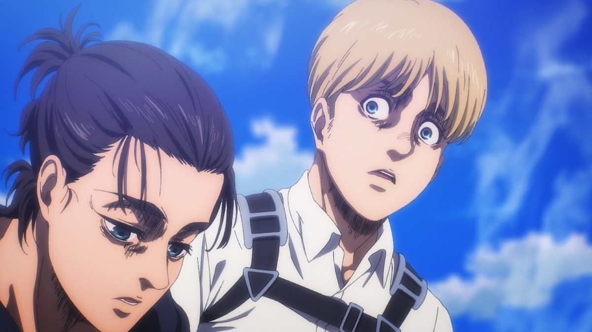 Armin horrified at Eren's confession of killing most of the human population in Attack on Titan Season 4, Part 3.