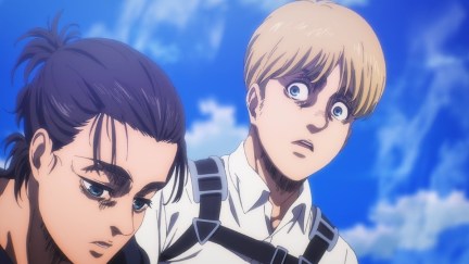 Armin horrified at Eren's confession of killing most of the human population in Attack on Titan Season 4, Part 3.