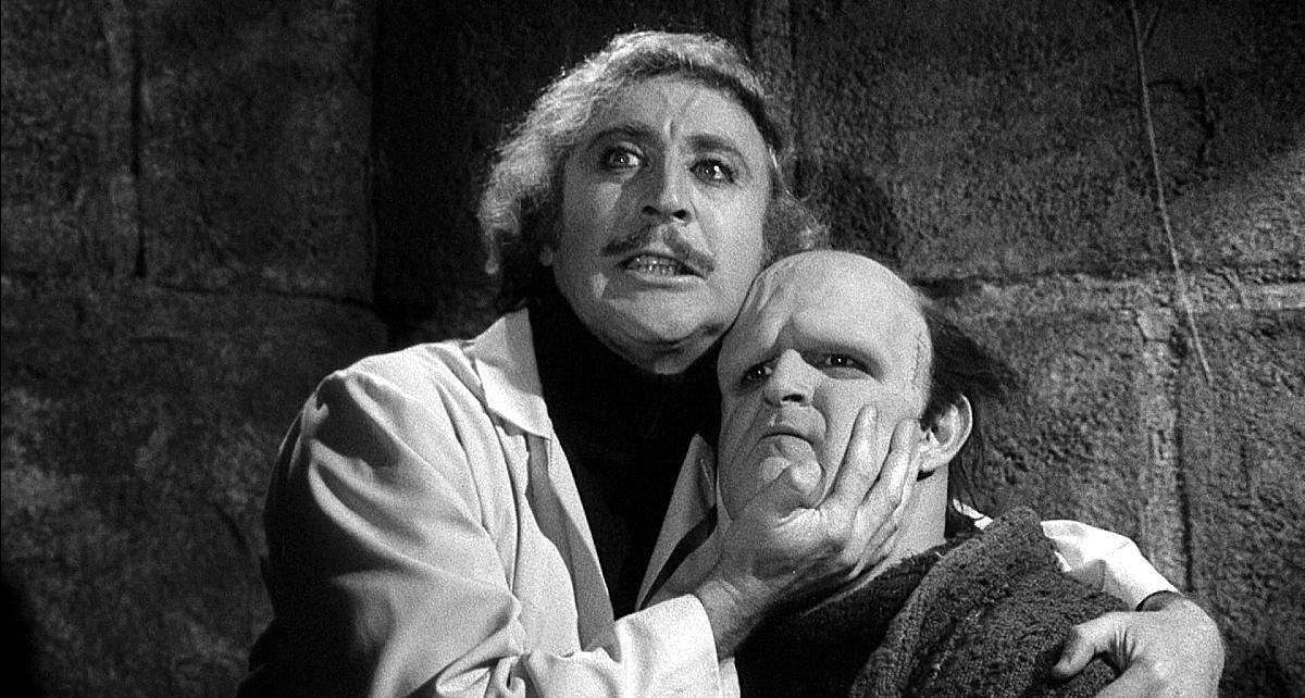 Dr. Frankenstein holds his creature close in 'Young Frankenstein.'