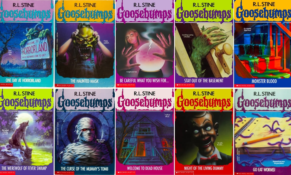 Collage of 'Goosebumps' book covers