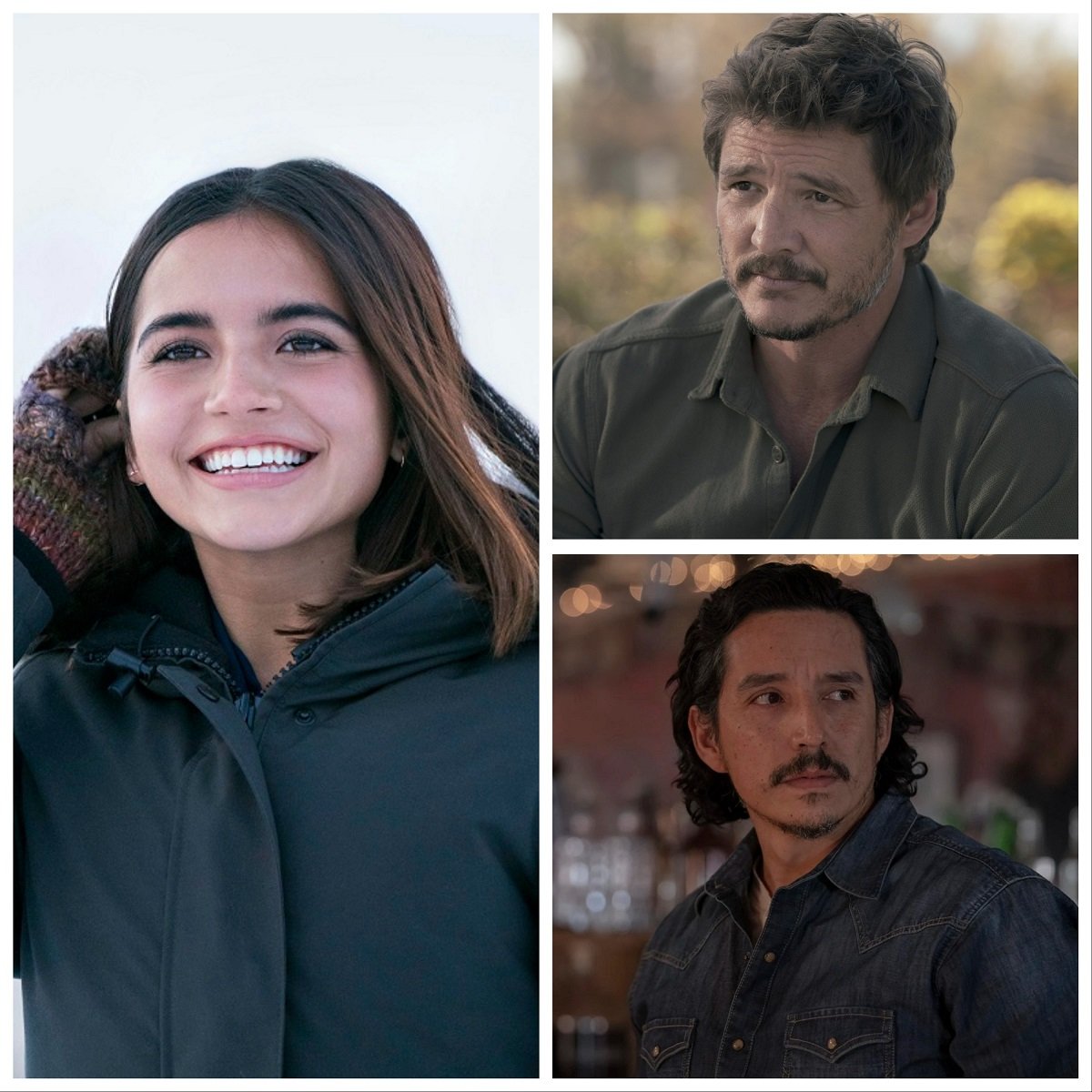Composite image of Isabela Merced (left) as Julie in 'Let it Snow,' Pedro Pascal (upper right) as Joel in 'The Last of Us,' and Gabriel Luna (lower right) as Tommy in 'The Last of Us.'