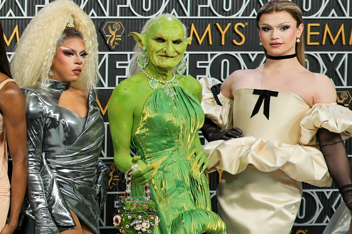 Drag queens Jax, Princess Poppy, and Marcia Marcia Marcia at the 75th Primetime Emmy Awards in January 2024