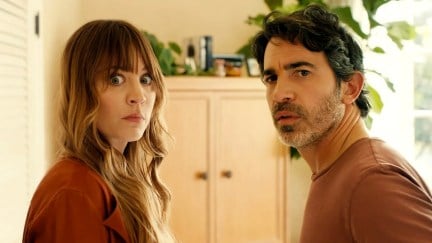 Kaley Cuoco as Ava Bartlett and Chris Messina as Nathan Bartlett in Based on a True Story