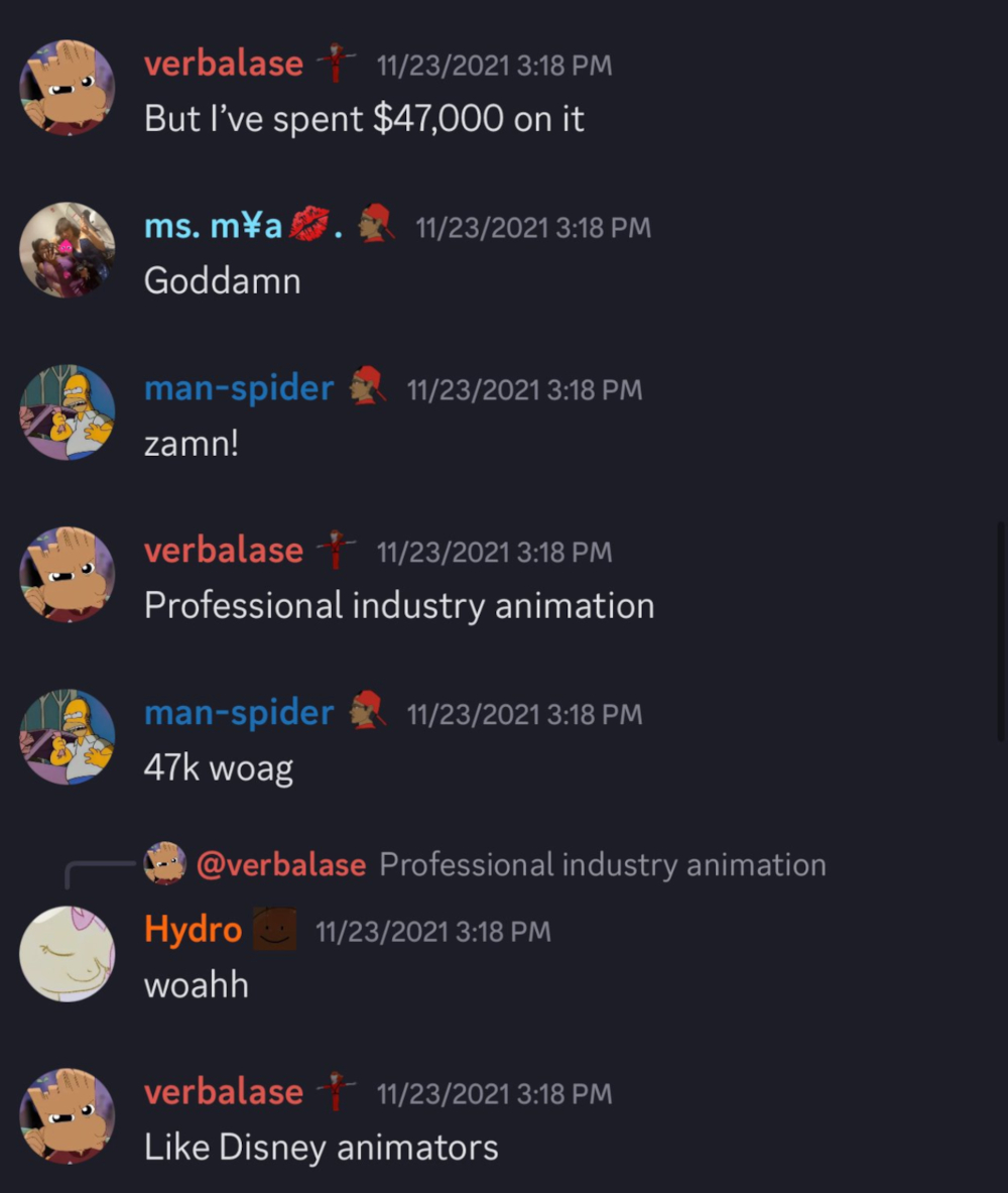 A leaked Discord DM supposedly revealing the amount of money YouTuber verbalase spent on the Hazbin Hotel AMV.