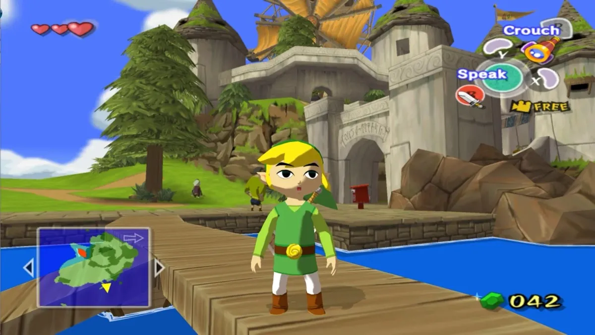 Link stands on a sunny dock in "The Wind Waker"