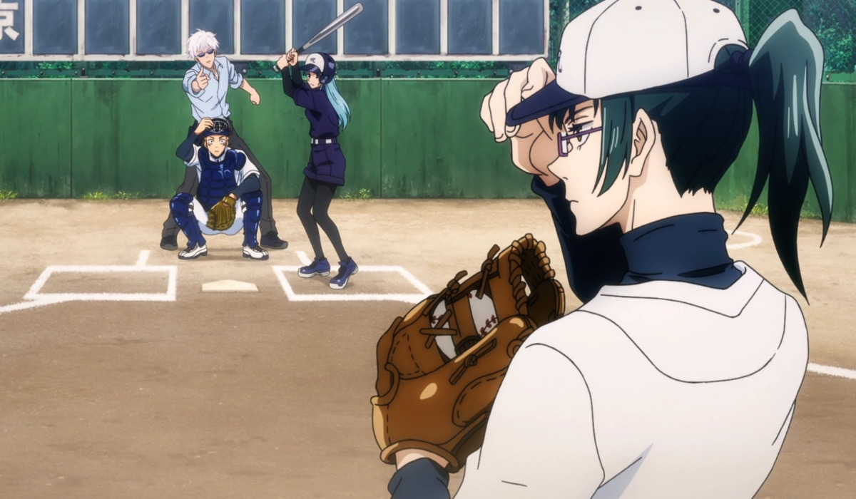 Maki pitching in the Jujutsu Kaisen baseball episode.