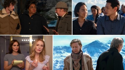 A collage featuring some of the 2024 Oscar nominees for Best Original Screenplay (clockwise from top left): 'The Holdovers,' 'Past Lives,' 'Anatomy of a Fall,' and 'May December'