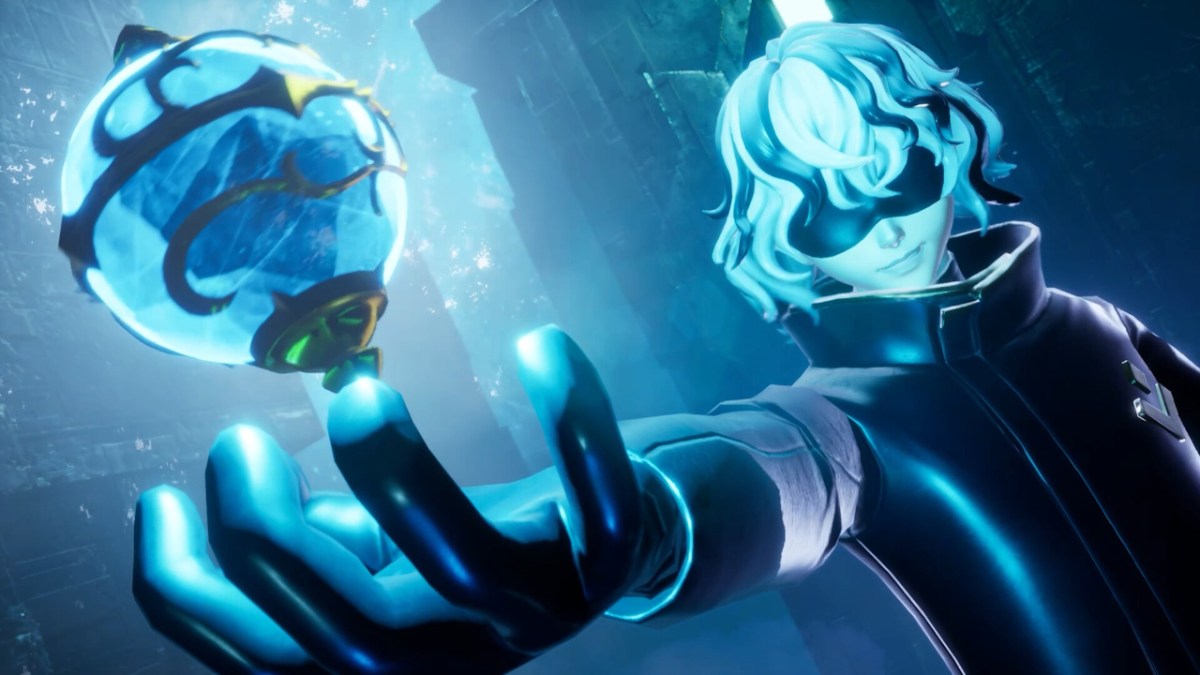 A Syndicate members holding a Palsphere in Palworld.