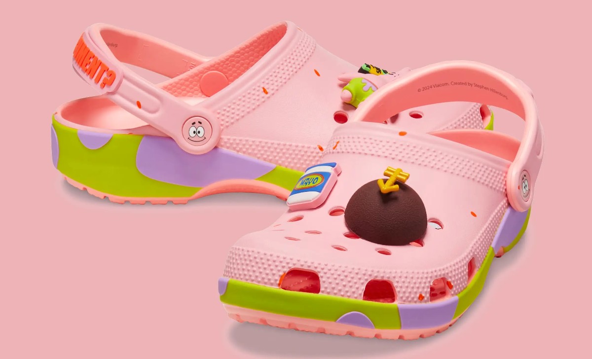A pair of Patrick Star themed crocs