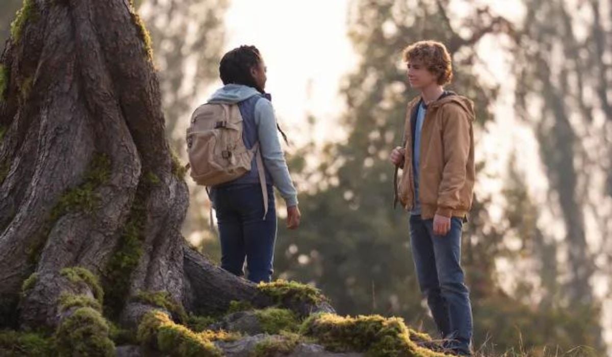 Percy Jackson and Annabeth Chase stand under Thalia's tree in the season finale of Percy Jackson and The Olympians