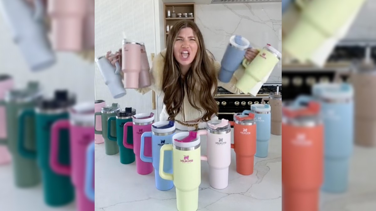 TikTokker with huge collection of Stanley cups