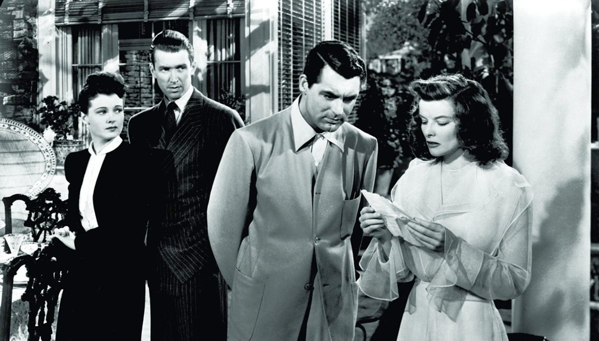Cary Grant, Katharine Hepburn, James Stewart, and Ruth Hussey in The Philadelphia Story