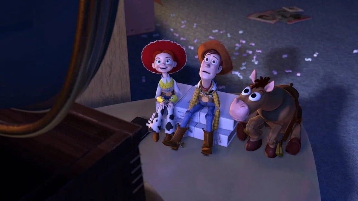 Jesse and Woody watching TV in toy Story 2