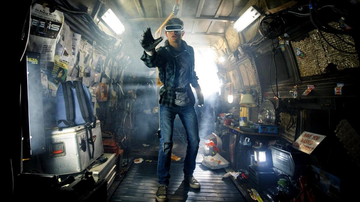 Tye Sheridan as Wade Watts playing VR in Ready Player One