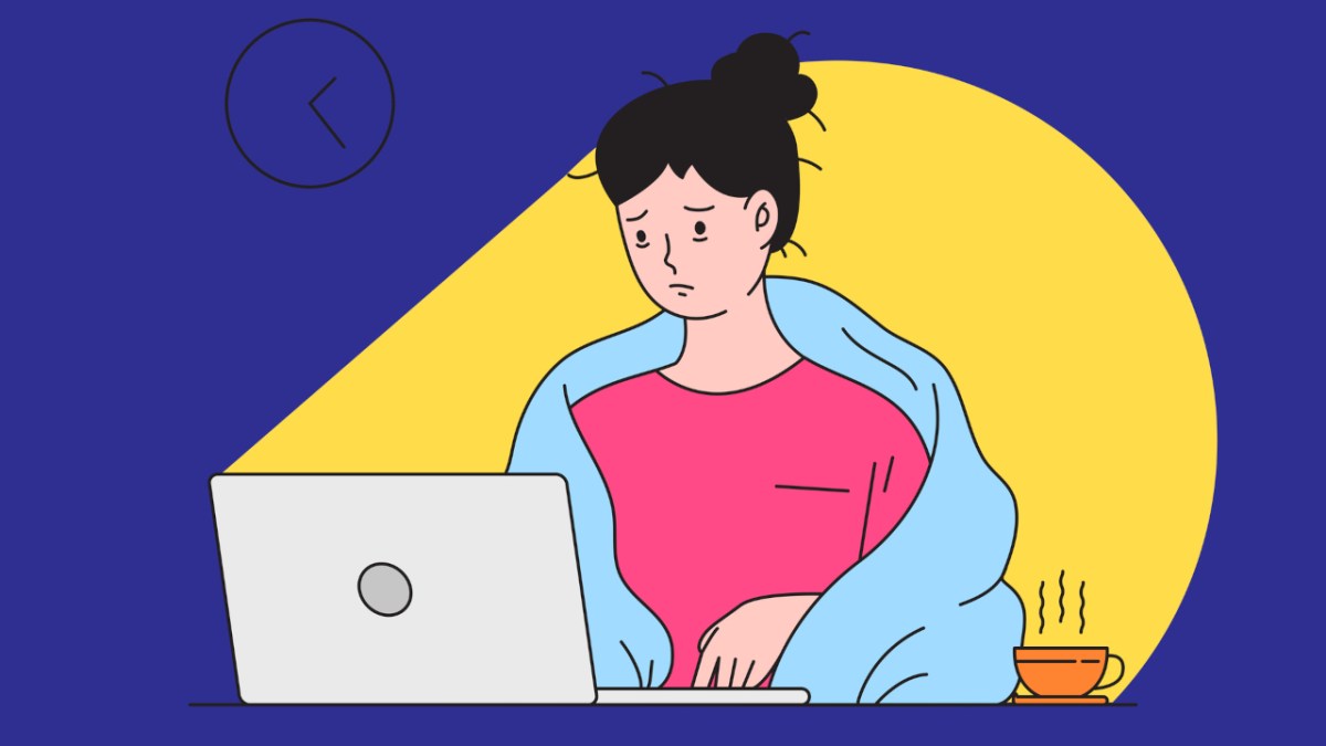 A woman stressed out at her laptop.