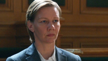 Sandra Huller as Sandra sitting in court in Anatomy of a Fall