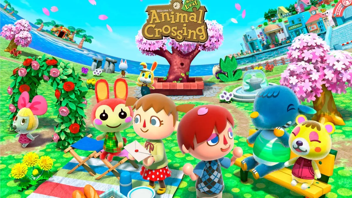 Villagers gather in town in "Animal Crossing New Leaf"