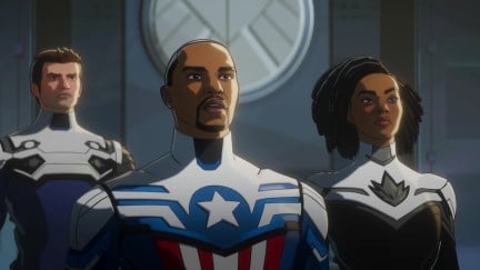 Bucky, Sam Wilson as Captain America, and Monica Rambeau in What If...? season 3.