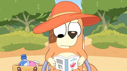 Chilli looks troubled as she reads a book on the beach.