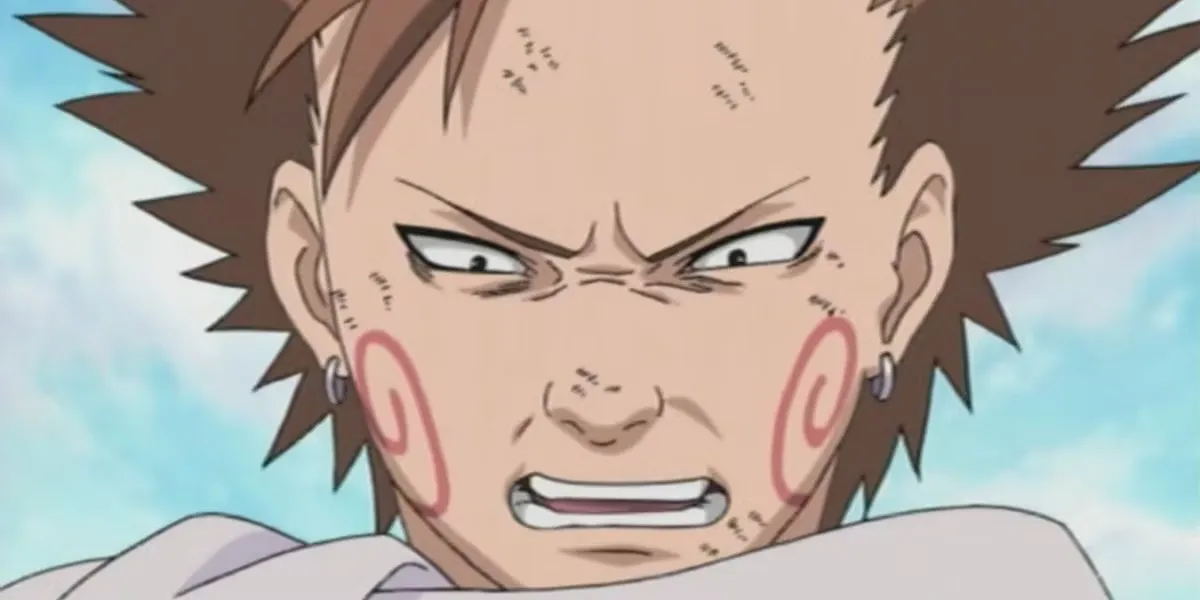 Choji grimaces at a foe in "Naruto"
