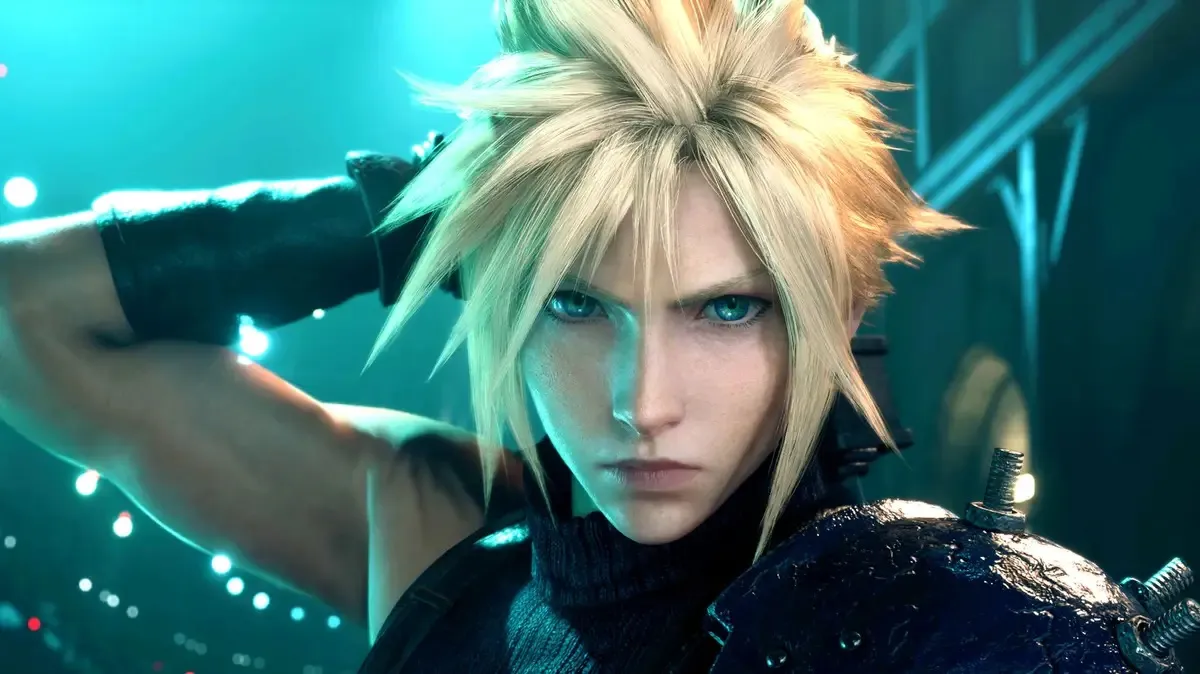 A blond boy stands gripping a sword strapped to his back in "Final Fantasy 7 Remake"