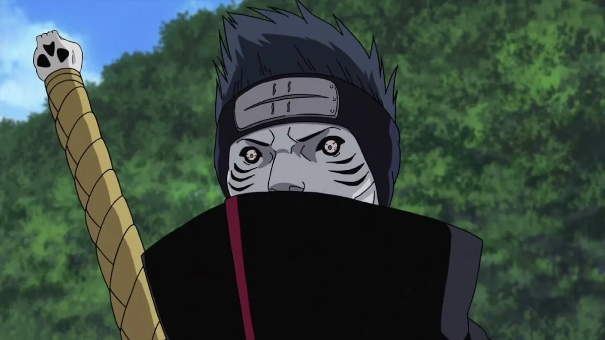 Kisame peers over his collar in "Naruto Shippuden"
