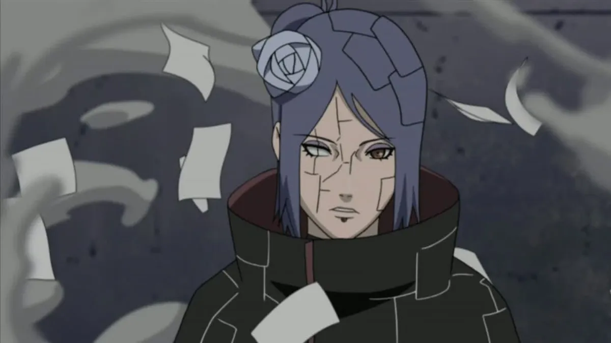 Konan appears out of paper folds in "Naruto Shippuden" 