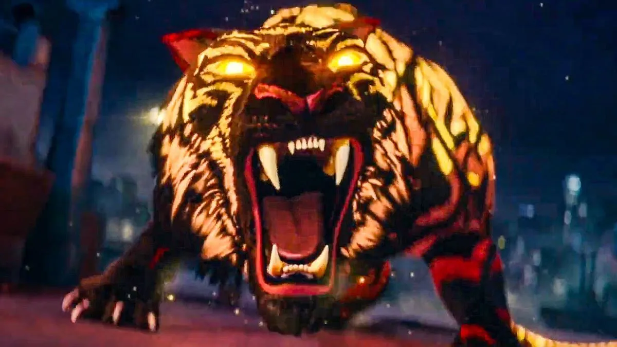 Mr. Hu roaring in his tiger form in 'The Tiger's Apprentice'