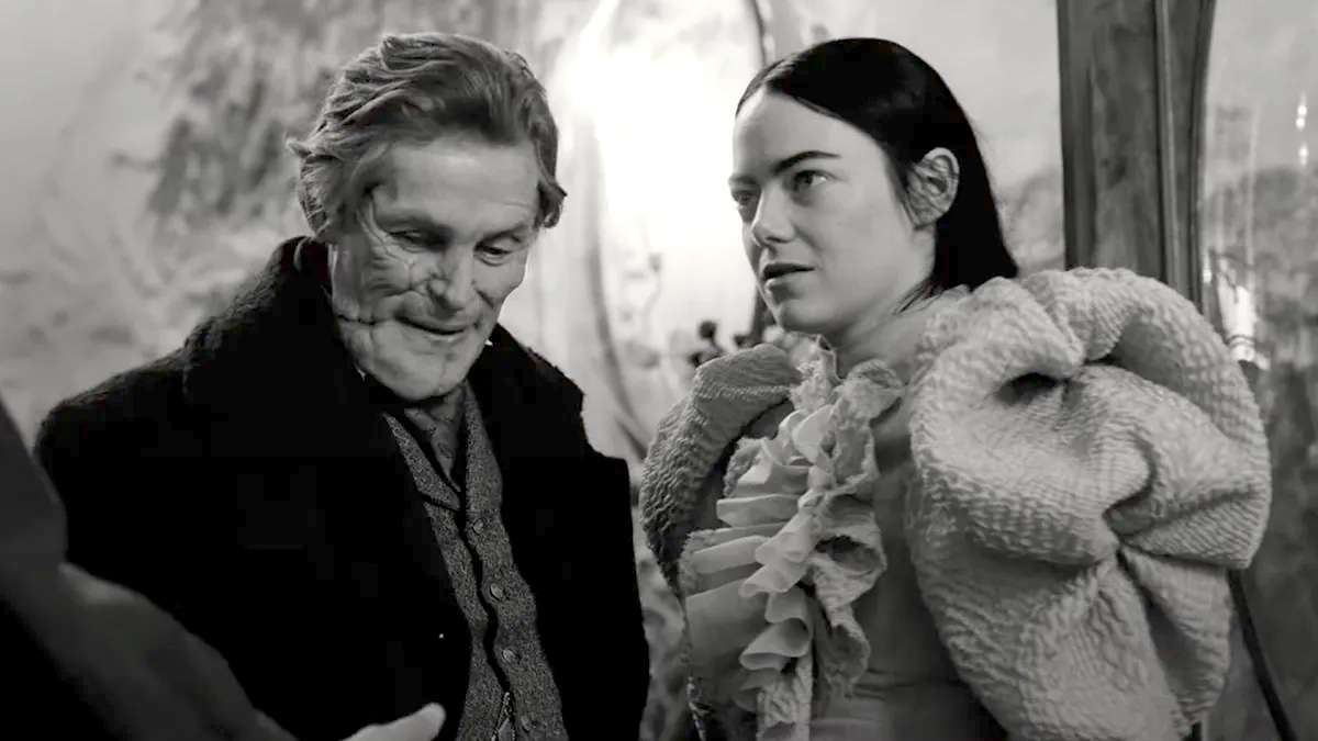 Willem Dafoe and Emma Stone in Poor Things.