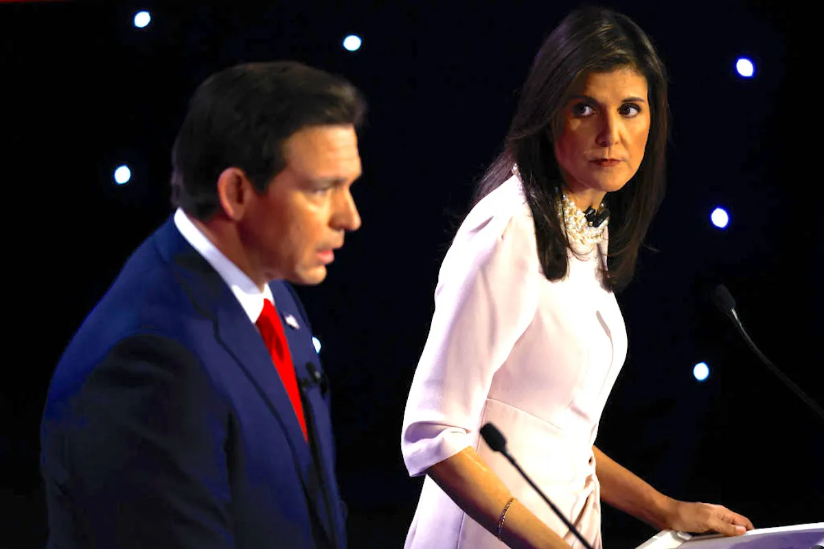 Nikki Haley glares at Ron DeSantis during a debate.