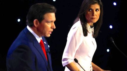 Nikki Haley glares at Ron DeSantis during a debate.