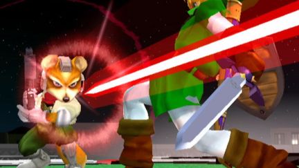 Link dodges a laser fired by Fox in 