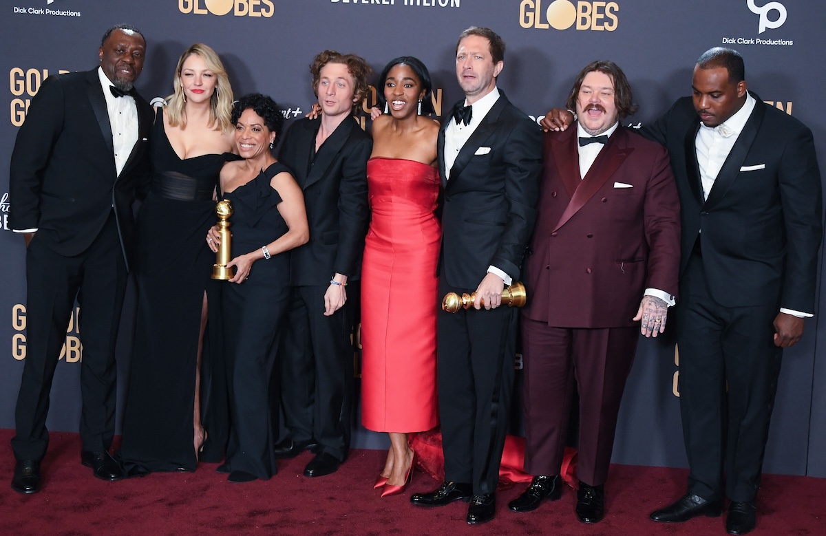 The cast of the Bear all standing together at the Golden Globes