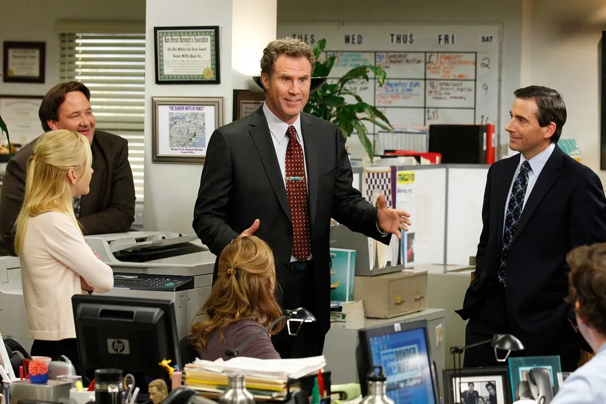 Deangelo (Will Ferrell) speaks to The Office personnel for the first time