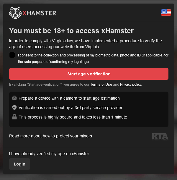 The xHamster verification pop-up