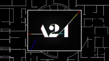 The A24 Films logo over the cover art for Mark Z. Danielewski's 'House of Leaves'