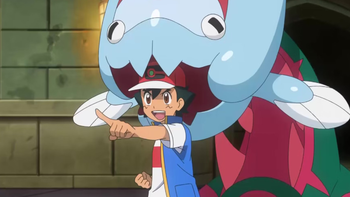 Ash Ketchum and Dracovis in the Pokémon anime