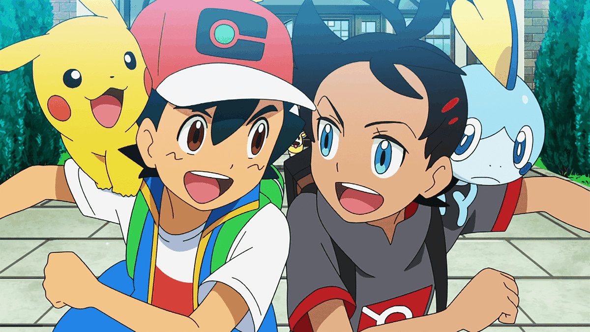 Pikachu, Ash, Goh and Sobble in the Pokémon anime 