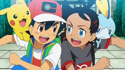 Pikachu, Ash, Goh and Sobble in the Pokémon anime