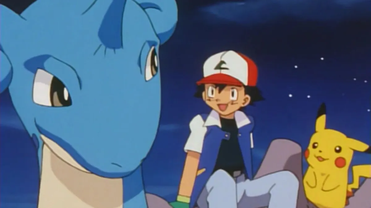 Lapras, Ash and Pikachu in the Pokémon anime