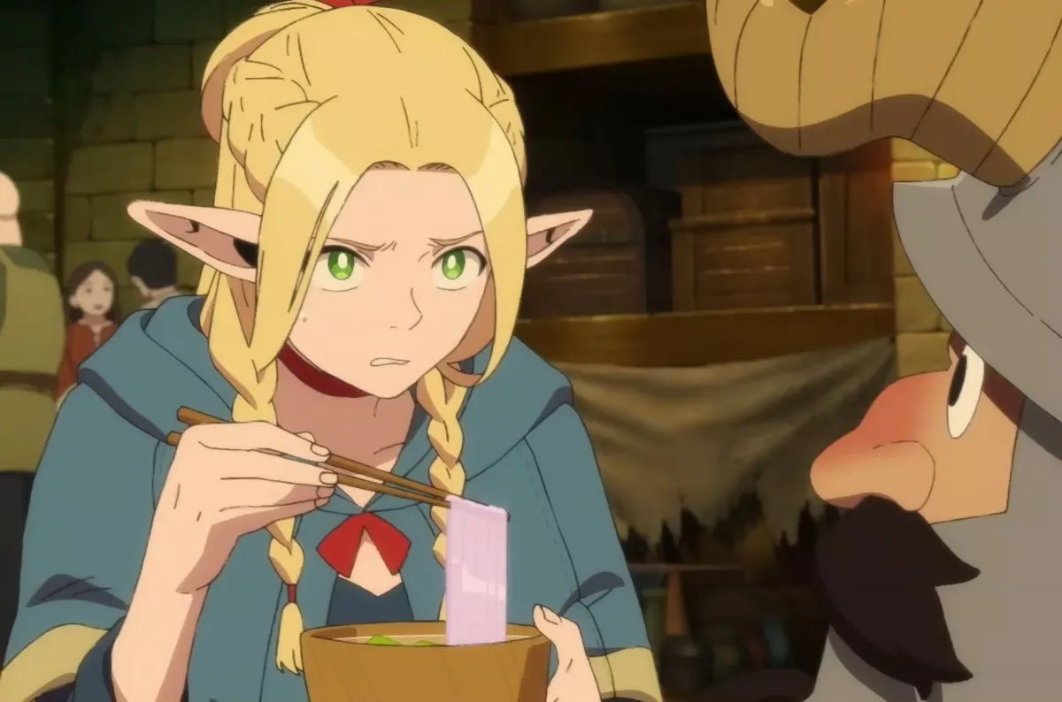 Marcille eating from Delicious in Dungeon