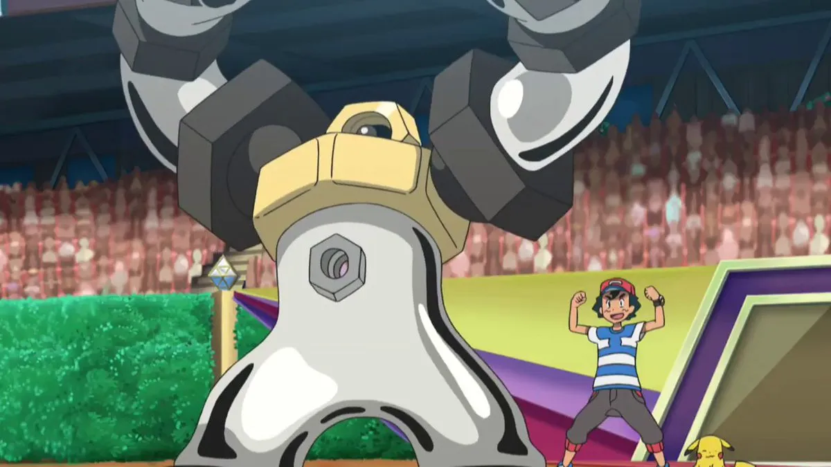 Melmetal and Ash Ketchum in the Pokémon anime