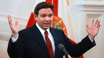 Ron DeSantis at a press conference in Florida on February 5, 2024