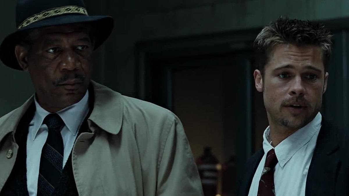 Morgan Freeman and Brad Pitt as detectives in Se7en