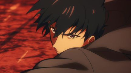 Sung Jinwoo fighting Cerberus in a special dungeon from Solo Leveling.